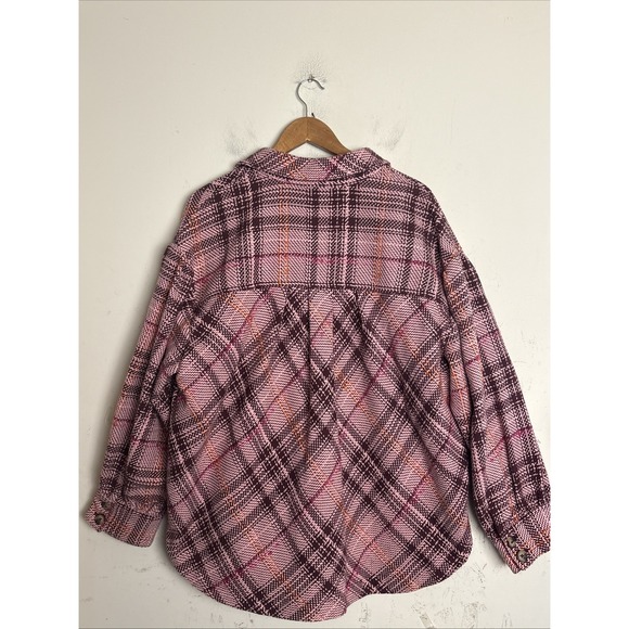Anthropologie Hudson Plaid Shacket Jacket Womens XL Pink Boho Preppy - Picture 5 of 14